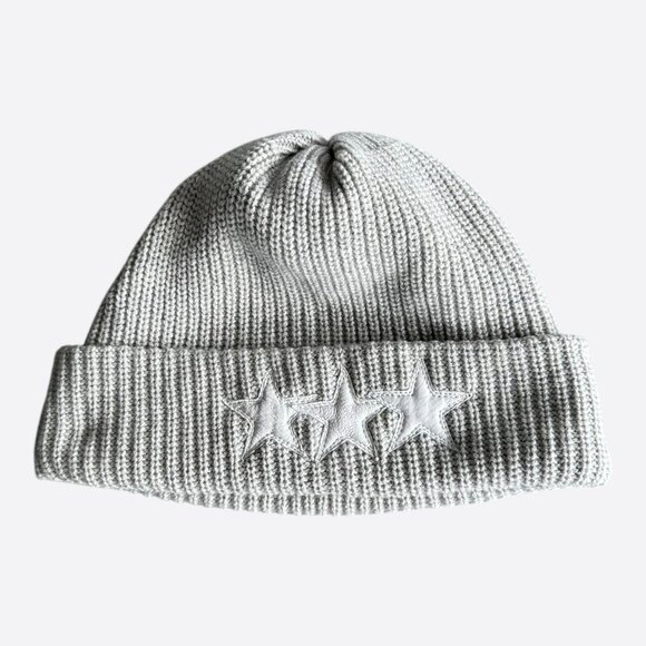 Chrome Hearts Grey & White Triple Star Patch Cashmere Beanie - Picture 1 of 5